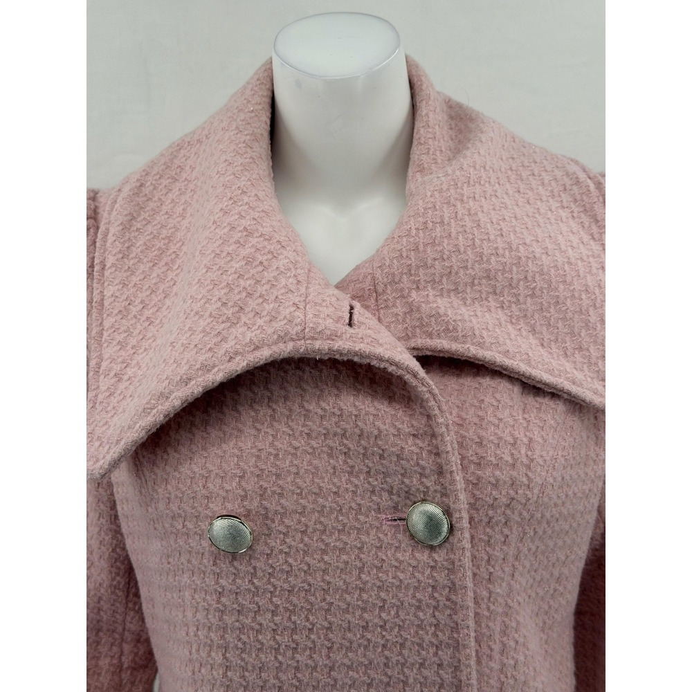 Worthington Pea‎ Coat Womens Medium Pink Tweed Wool Blend Lined Preppy Academia - Picture 2 of 11